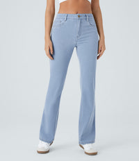 Halara Flex™ Mid Rise Pockets Casual Bootcut Jeans - Denim Cyan Blue