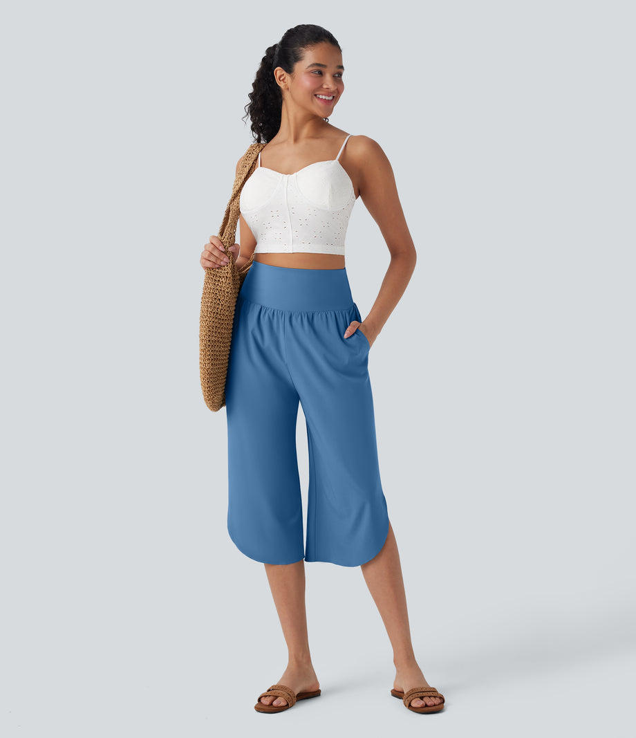 Breezeful™ High Waisted Tummy Control Hem Quick Dry Capri Pants with Pockets - Pacific Coast
