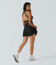 SoftlyZero™ Airy Backless Twisted Flare Low Support Dance Active Dress-Longer Length-Easy Peezy Edition A-D Cups - Black