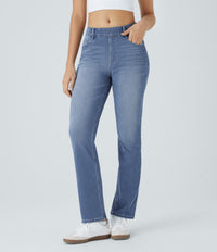 Halara Flex™ High Waisted Pockets Washed Casual Bootcut Jeans - Blue Spruce Denim