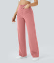 DayStretch High Waisted Pockets Straight Leg Casual Pants - Candy Pink