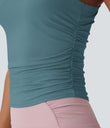 Round Neck Racerback Ruched Yoga Tank Top - Brittany Blue