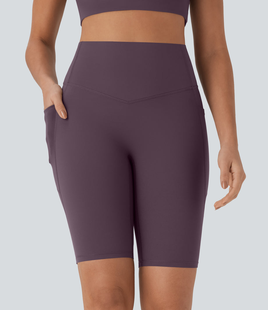 Halara UltraSculpt™ High Waisted Tummy Control Pocket Shaping Training Biker Shorts 9'' - Night's Purple