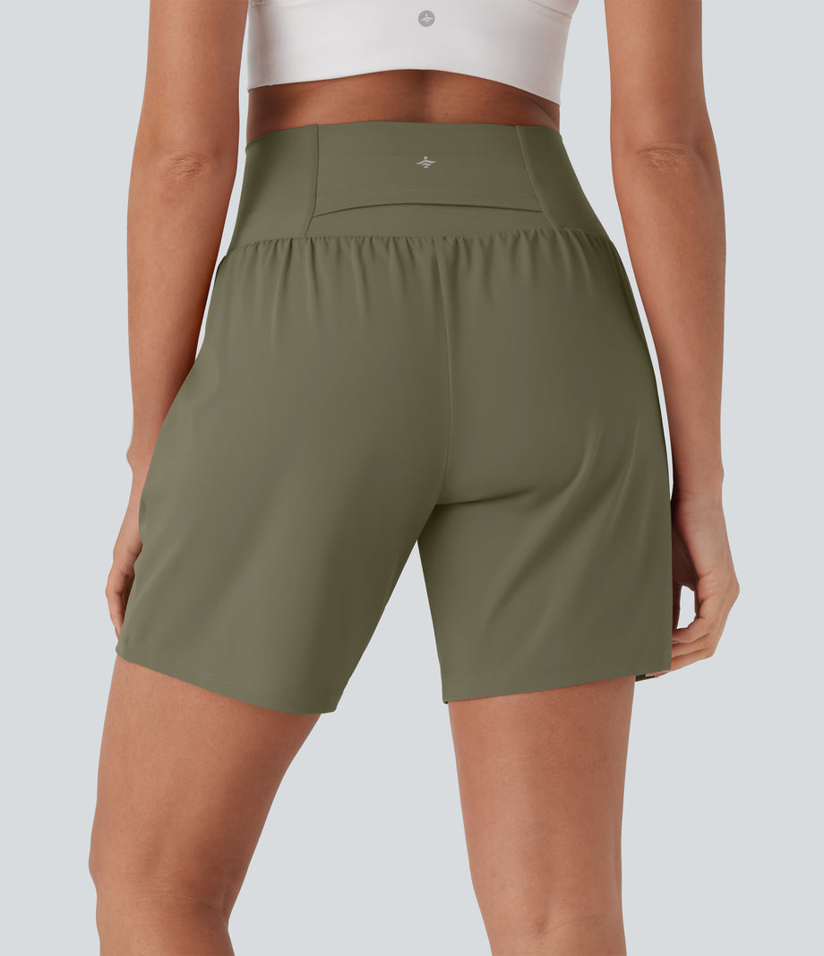 SoftlyZero™ Airy Super High Waisted 2-in-1 Cool Touch Yoga Shorts 7" with Pockets - Withered Green