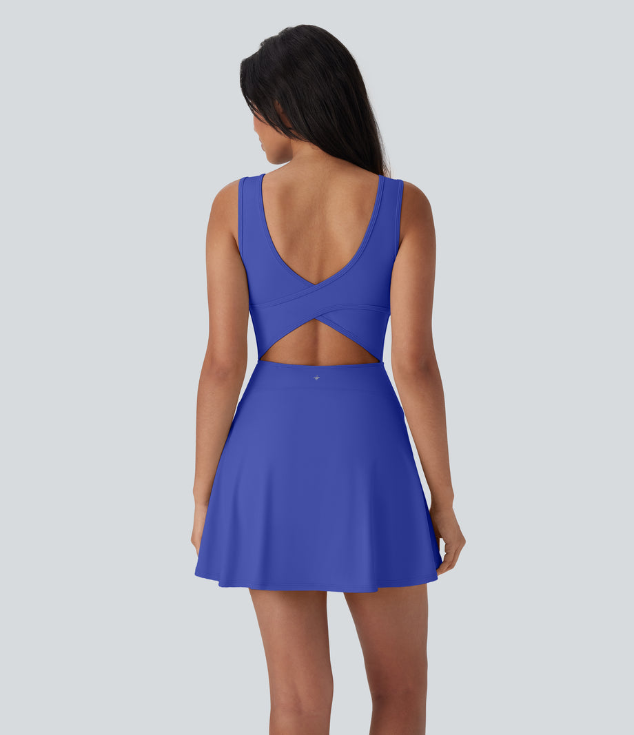 SoftlyZero™ Airy U Neck 2-in-1 Pocket Mini Cool Touch Dance Active Dress-Easy Peezy - Aster Blue