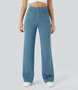 DayStretch High Waisted Pockets Straight Leg Casual Pants - Warm Mid Blue