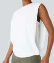 Round Neck Ruched Cool Touch Yoga Tank Top-UPF50+ - White