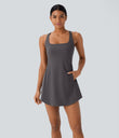 SoftlyZero™ Plush Cut Out Pocket 2-Piece Mini Yoga Active Dress - Magnet