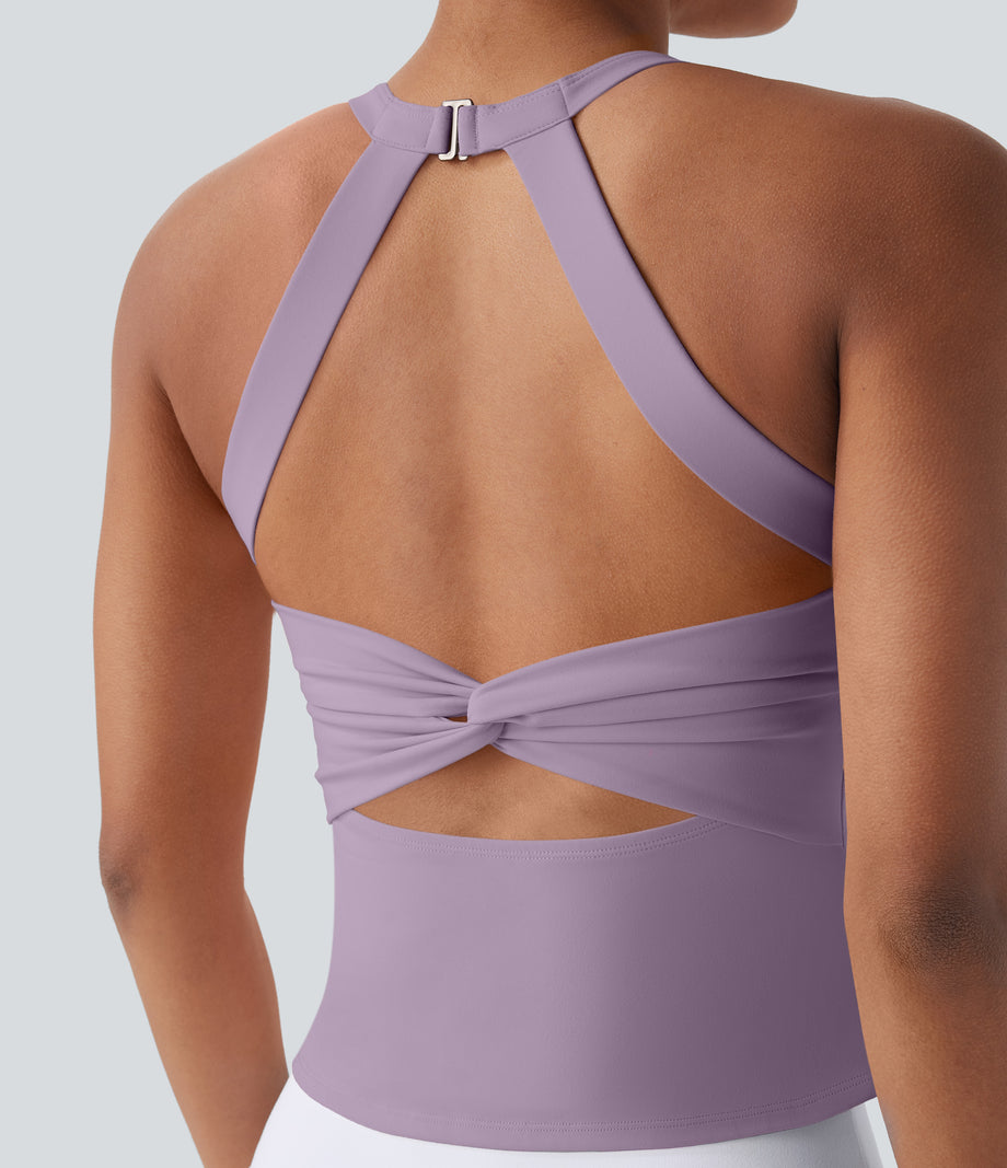 SoftlyZero™ Plush Cut Out Yoga Tank Top A-D Cups - Tulip Purple