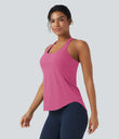 Halara UltraSculpt™ Round Neck Crisscross Back Running Tank Tops DD-F Cups - Pink Power