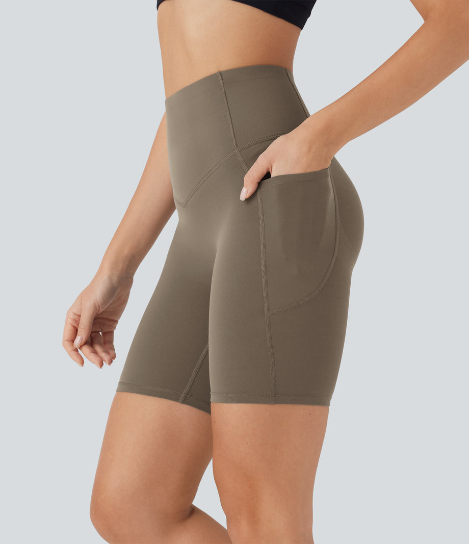 Halara UltraSculpt™ High Waisted Butt Lifting Tummy Control Pocket Shaping Training Biker Shorts 7'' - Dawn Brown