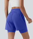 SoftlyZero™ Airy Super High Waisted 2-in-1 Cool Touch Yoga Shorts 7'' with Pockets - Aster Blue