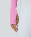 Ribbed Halter Strap Thumb Hole Cropped Yoga Sports Top - Soft Light Purple