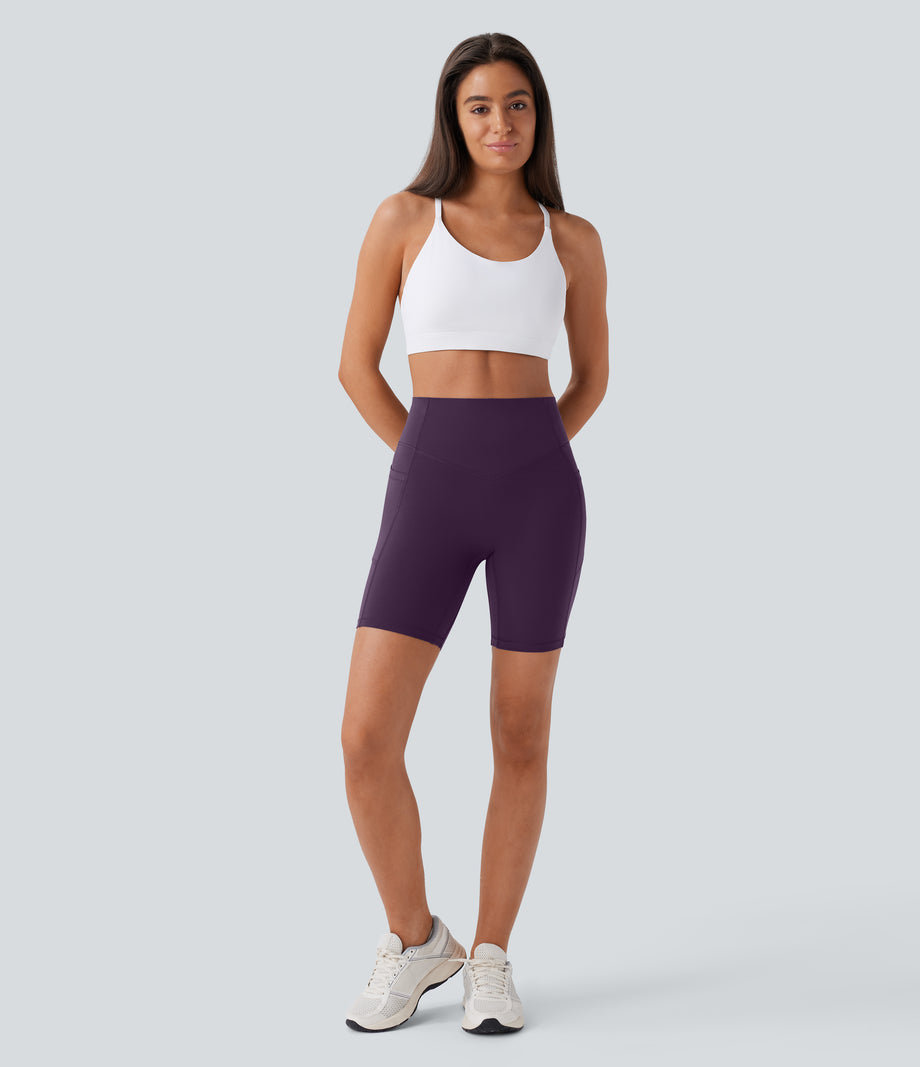 Halara UltraSculpt™ High Waisted Scrunch Butt Lifting Tummy Control Side Pocket Shaping Workout Biker Shorts 7'' - Blackberry Cordial