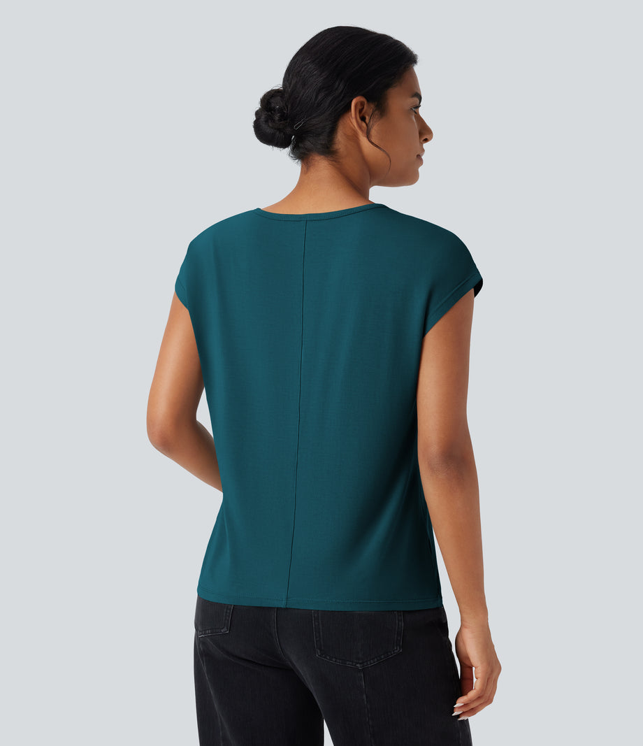 V Neck Short Sleeve Casual T-Shirt - Hydro