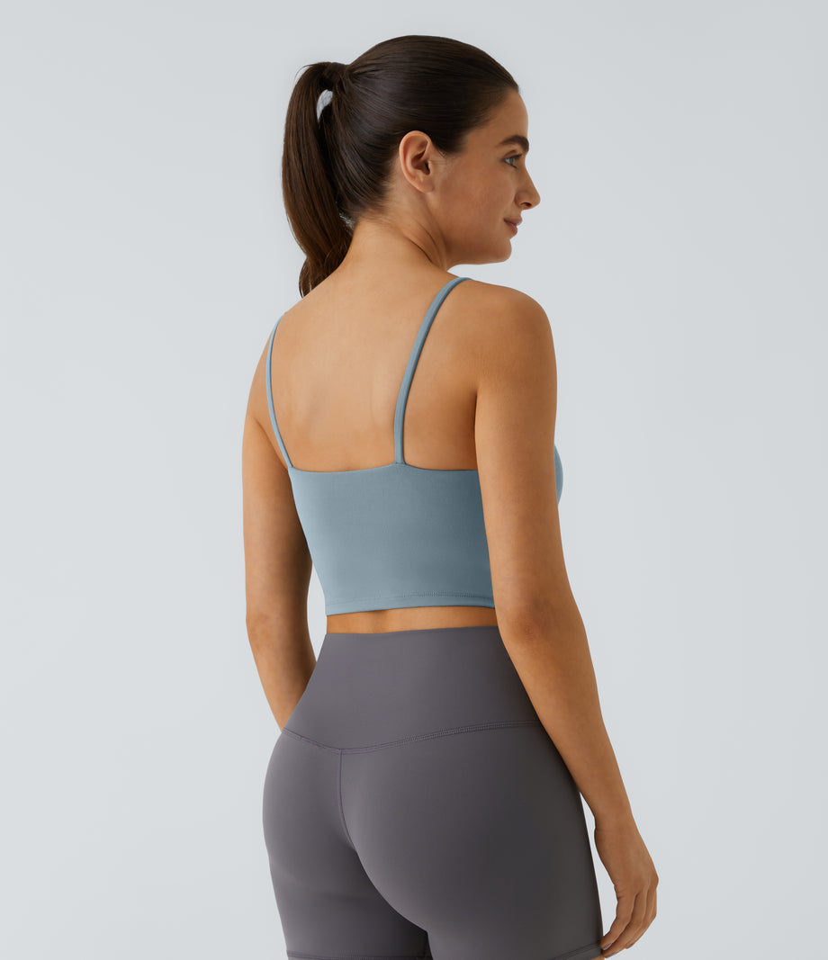 Basic Padded Workout Cropped Low Support Tank Top A-D Cups - Subdued Blue