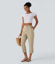 High Waisted Zipper Pocket Cropped Linen-Feel Pants - Fields of Rye