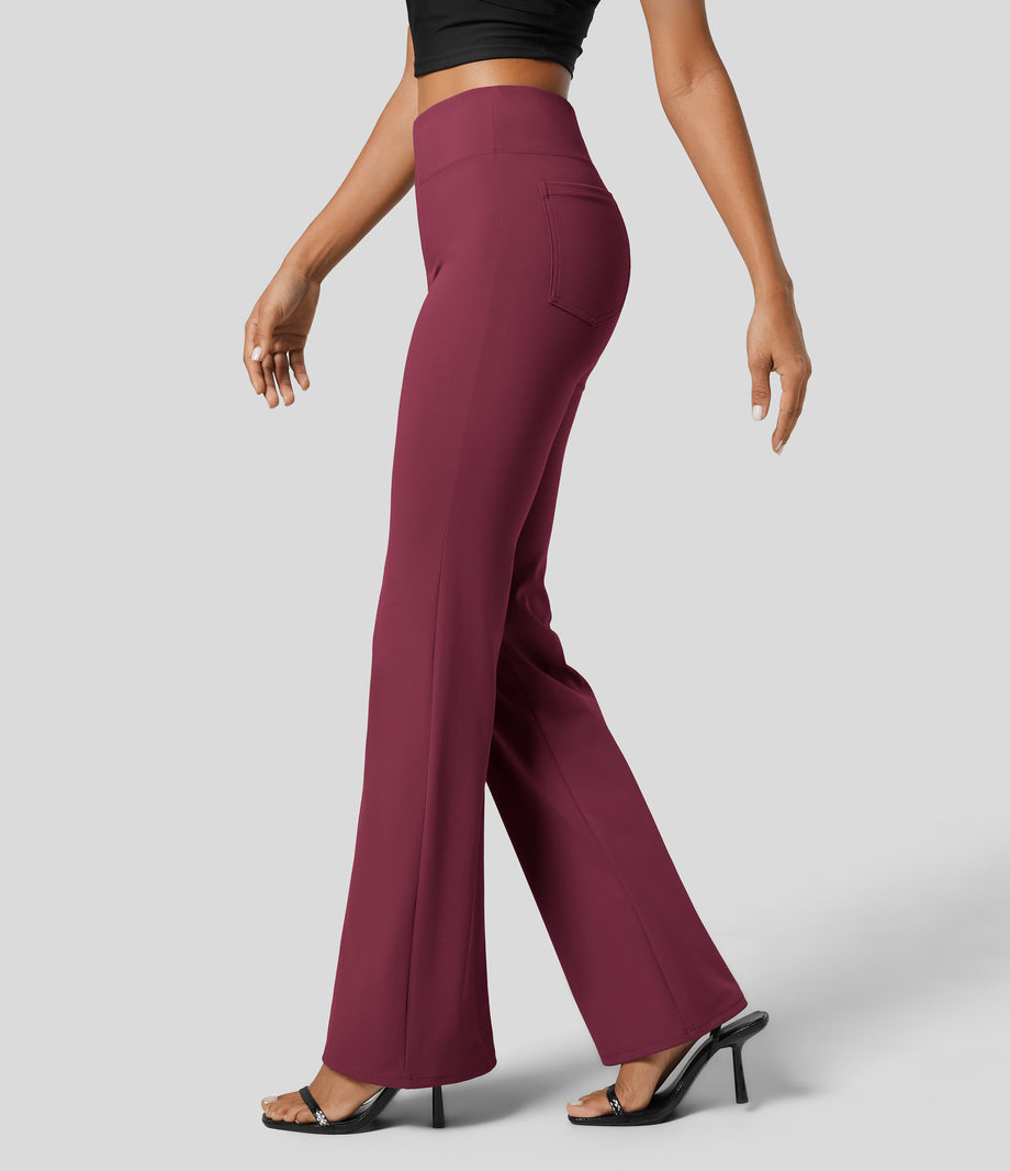 Halara Flex™ High Waisted Back Side Pocket Slight Flare Work Pants - Mauve Wine