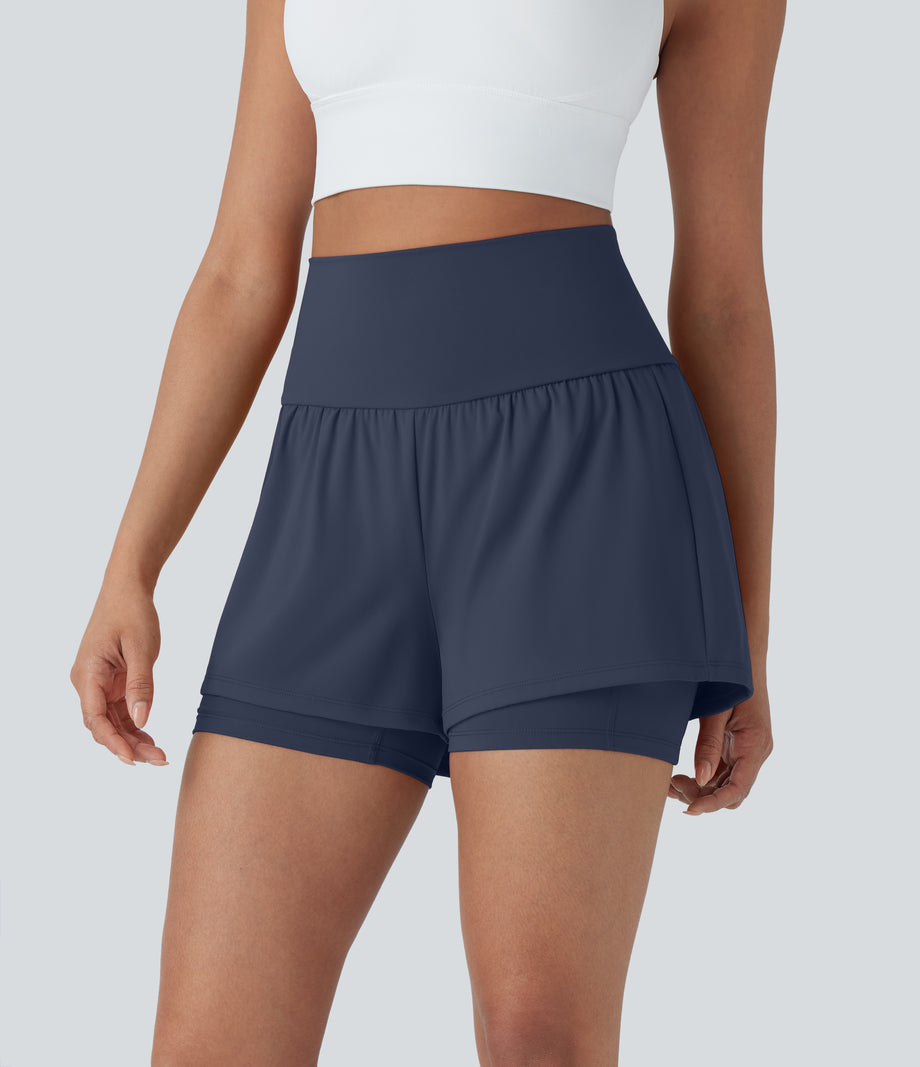 SoftlyZero™ Airy Super High Waisted 2-in-1 Cool Touch Yoga Shorts 5'' with Pockets - Mood Indigo