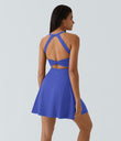 SoftlyZero™ Airy Backless Twisted Flare Low Support Dance Active Dress-Longer Length-Easy Peezy Edition A-D Cups - Aster Blue