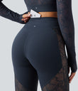 Halara UltraSculpt™ High Waisted Tummy Control Contrast Lace Yoga Flare Leggings with Pocket - Carbon