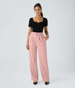 Halara Flex™ High Waisted Zipper Pocket Shirred Straight Leg Work Pants - Peachskin