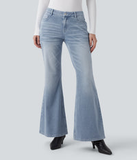 Halara Flex™ Low Rise Flare Washed Casual Jeans with Pockets - Baltic Sea Blue Denim
