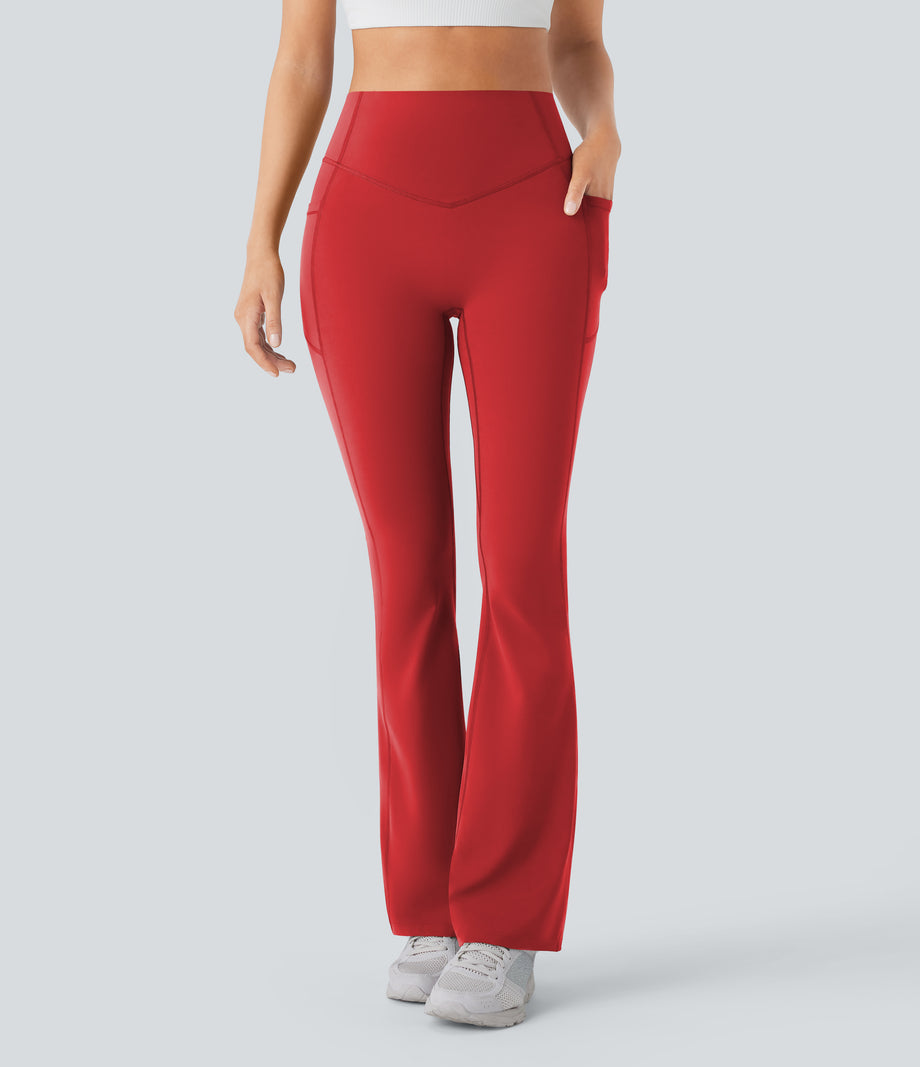 Halara UltraSculpt™ High Waisted Scrunch Butt Lifting Tummy Control Pocket Shaping Yoga Bootcut Leggings - Aura Orange