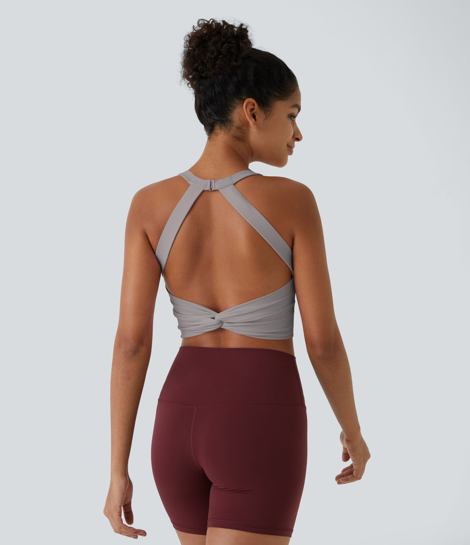 SoftlyZero™ Plush Cut Out Cropped Yoga Tank Top - Steel Gray
