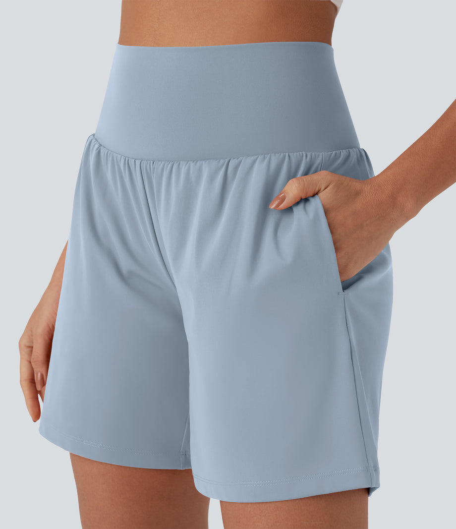 SoftlyZero™ Airy Super High Waisted 2-in-1 Cool Touch Yoga Shorts 7" with Pockets - Baby Blue