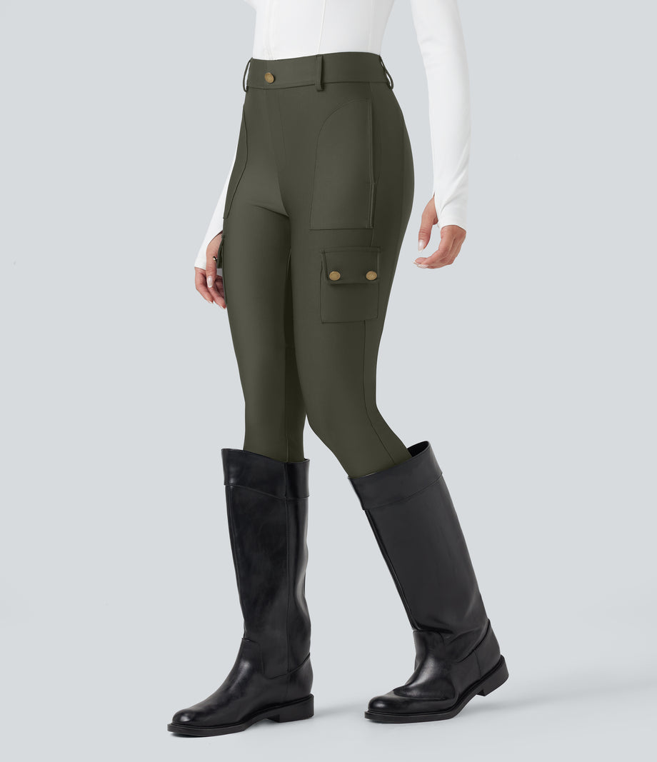 High Waisted Sheen 7/8 Leggings with Pockets - Forest Night