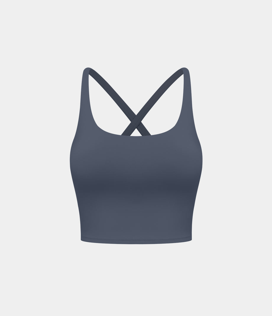 Crisscross Backless Built-in Bra Cropped Running Tank Top A-D Cups - Bering Sea