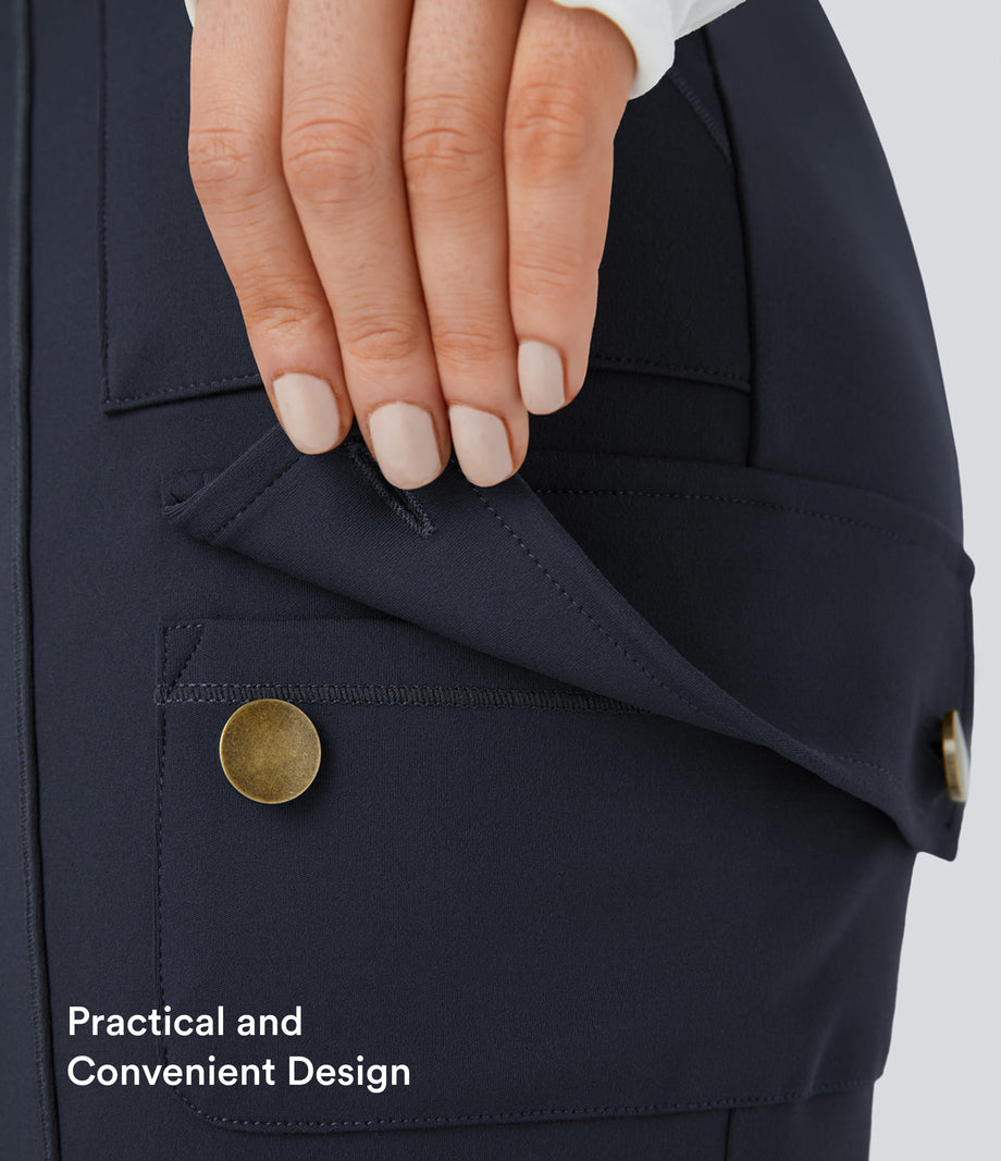 DayStretch High Waisted Zipper Pockets Solid Skinny Cargo Pants - Midnight Blue