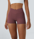SoftlyZero™ High Waisted Crossover Plain Yoga Biker Shorts 3''-UPF50+ - Red Mahogany