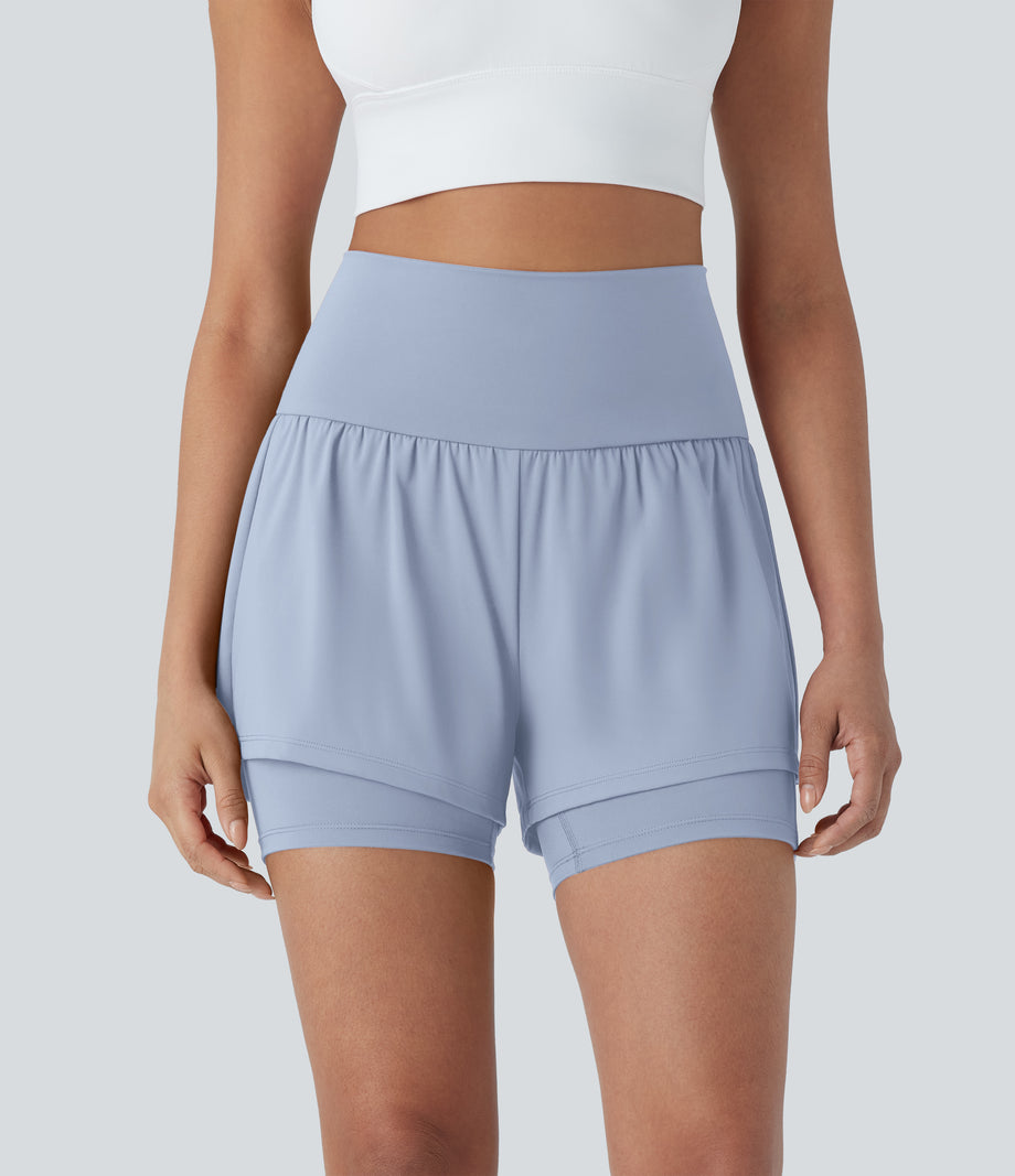 SoftlyZero™ Airy Super High Waisted 2-in-1 Cool Touch Yoga Shorts 5'' with Pockets - Skyway