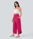 Breezeful™ High Waisted Tummy Control Split Hem Quick Dry Resort Pants with Pockets - Bright Rose