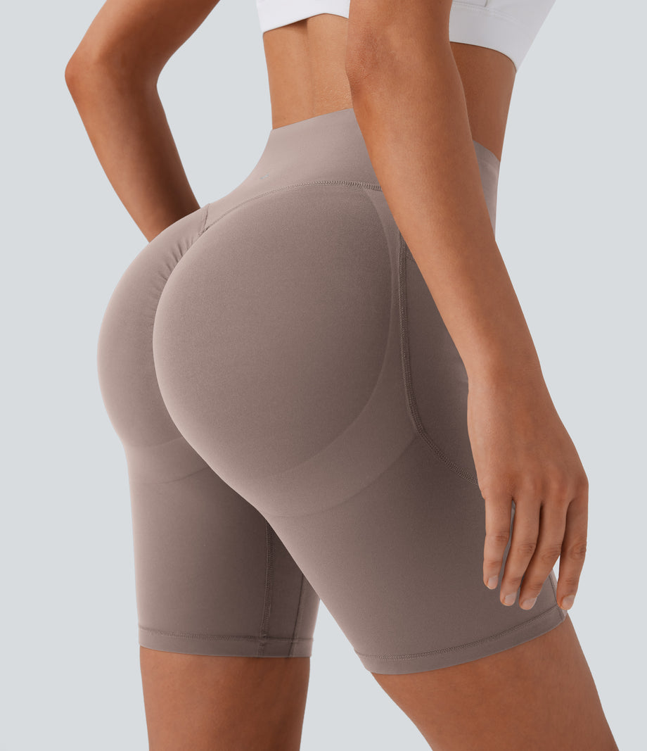 Halara UltraSculpt™ High Waisted Scrunch Butt Lifting Tummy Control Side Pocket Shaping Workout Biker Shorts 7'' - Dawn Brown