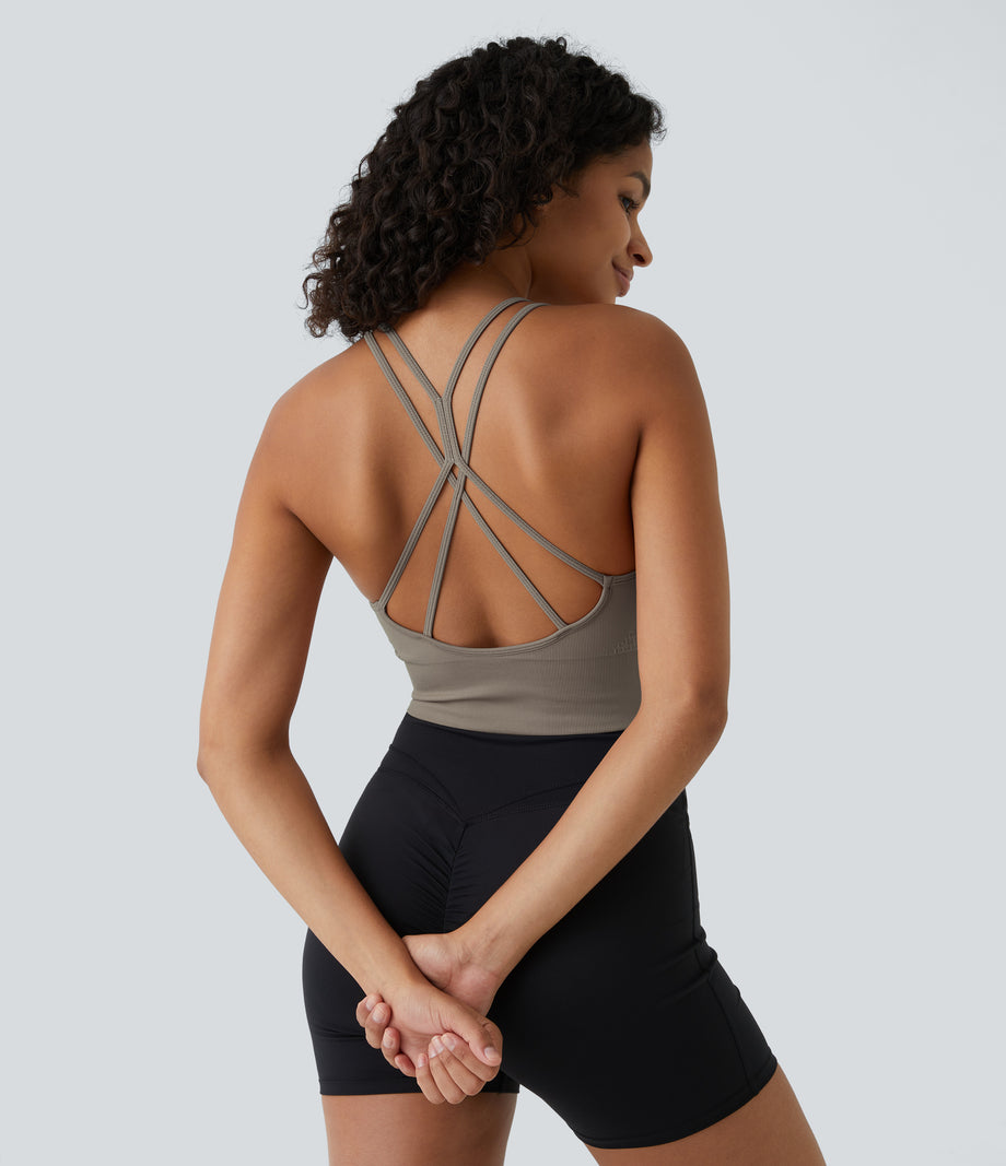 OneForm Seamless Flow Low Support Ruched Double Straps Sports Bra A-D Cups - Frost Gray