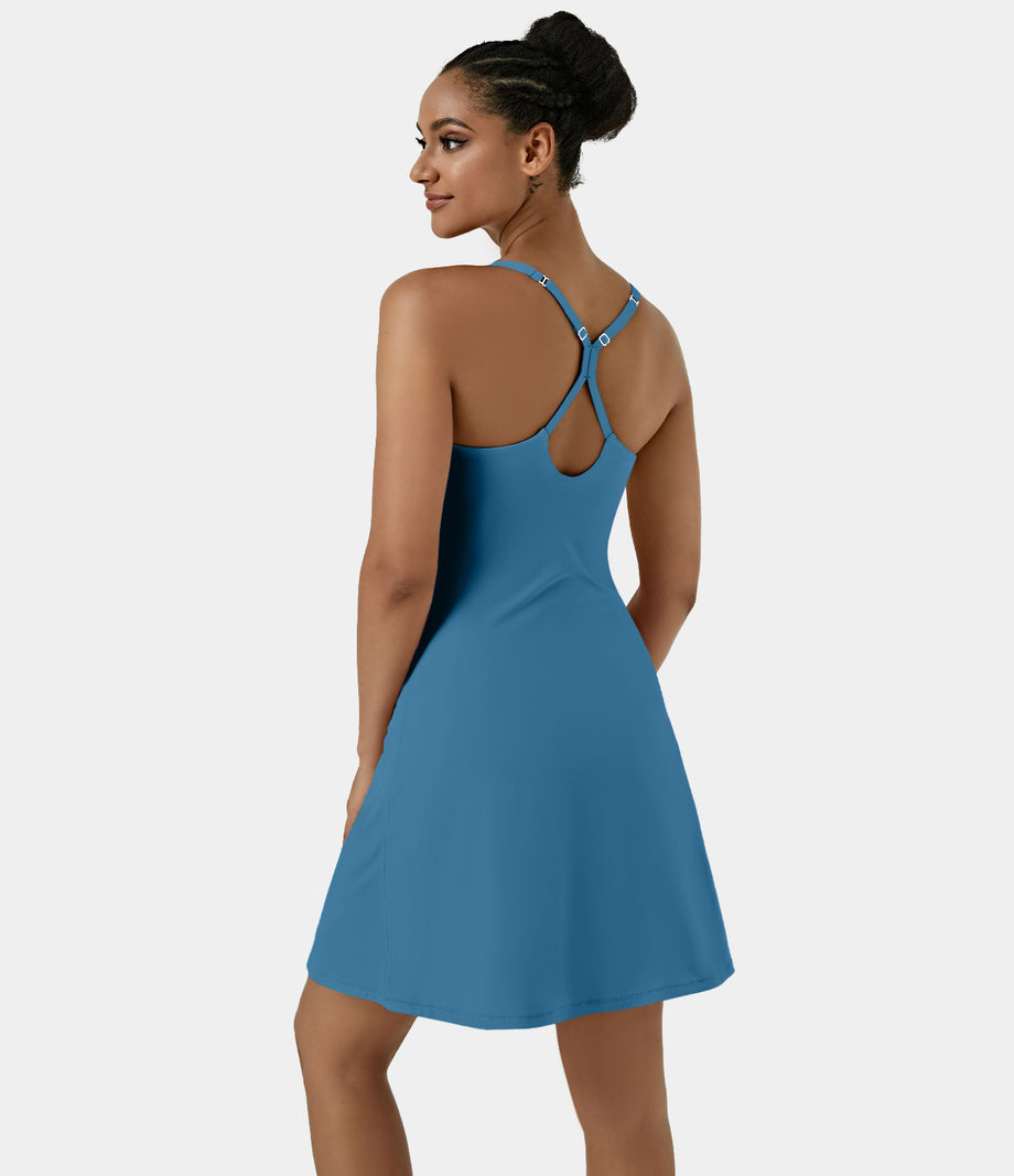 SoftlyZero™ Airy Cut Out 2-in-1 Pocket Cool Touch Longer Active Dress-UPF50+ - Vallarta Blue