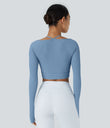 Ribbed Halter Strap Thumb Hole Cropped Yoga Sports Top - Quiet Harbor
