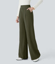 Halara Flex™ High Waisted Body Sculpt Waist-Slimming Pocket Wide Leg Micro Waffle Work Pants - Lone Pine Green