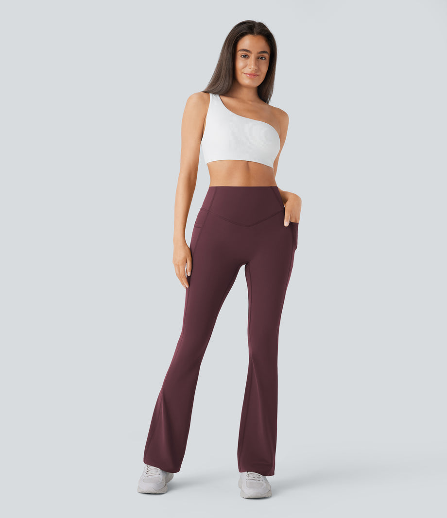 Halara UltraSculpt™ High Waisted Scrunch Butt Lifting Tummy Control Pocket Shaping Yoga Bootcut Leggings - Evening Red