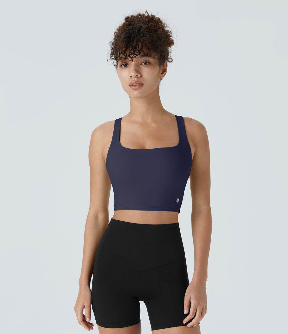 SoftlyZero™ Airy Square Neck Backless Crisscross Cropped Cool Touch Yoga Tank Top-UPF50+ - Peacoat