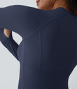 Solid Thumb Hole Yoga Sports Top - Patriot Blue