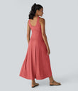 U Neck Flowy Maxi Casual Tank Dress - Poinsettia Floral Yarn