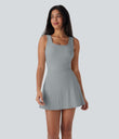 SoftlyZero™ Airy U Neck 2-in-1 Pocket Mini Cool Touch Dance Active Dress-Easy Peezy - Quarry