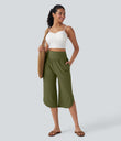Breezeful™ High Waisted Tummy Control Hem Quick Dry Capri Pants with Pockets - Sphagnum