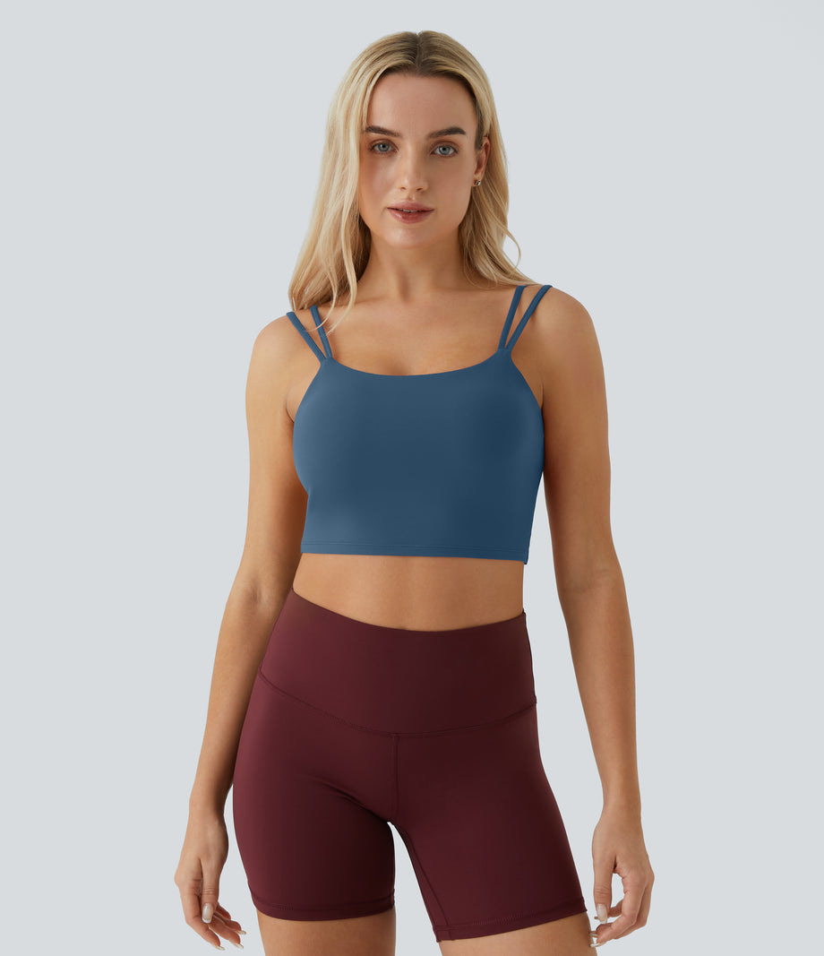 Double Straps Cropped Yoga Tank Top - Electric Blue