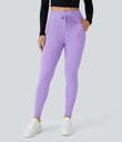 SoftlyZero™ Plush High Waisted Drawstring Pocket Plain Full Length Joggers - Paisley Purple