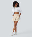 DayStretch High Waisted Work Baggy Shorts 4'' with Pockets - Oat Milk